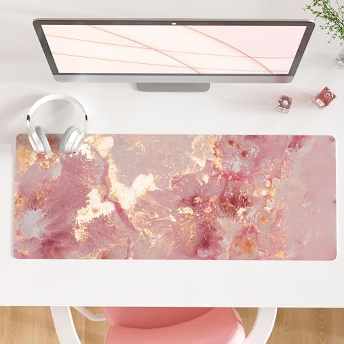 QiyI PU Leather Large Mouse Pad, Office Decor, 31.5" x 11.8", Rose Gold