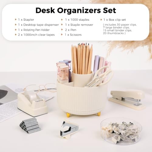 SKYDUE Desk Organizer Set with 360° Rotating Pen Holder