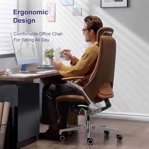 Genuine Leather Executive Office Chair，Top-Grain Cowhide, Ergonomic Design
