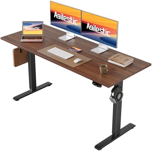 Agilestic 55*24 Inch Height Adjustable Electric Standing Desk, Dark Walnut