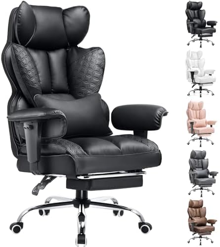 COMHOMA Big and Tall Office Chair Heavy Duty Wide Ergonomic Gaming Chair with Deluxe Embossing Leather with Foot Rest 150°Reclining Adjustable Armrests Pocket Spring Back Support and Without Pillow