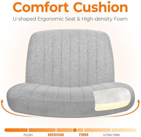 NEO CHAIR Criss Cross Chair with Wheels Home Office Cross Legged Armless Chairs Ergonomic Adjustable Computer Desk Task Wide Seat for Bedroom Vanity Comfy Swivel (Grey)