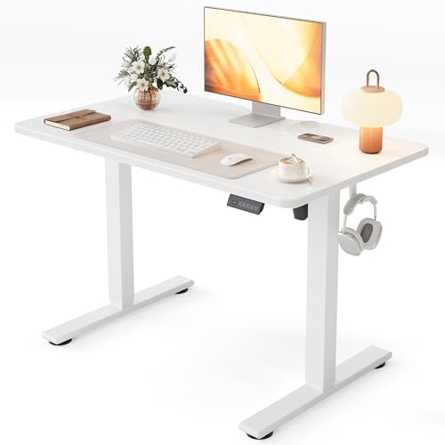 Cubiker Standing Desk, 40x24 Inches Sit Stand Home Office Desk, Electric Stand up Desk, Adjustable Desk with Splice Board, White Frame/White Top
