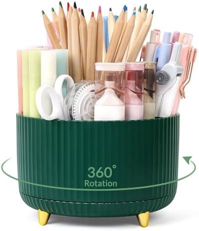 SKYDUE 360 Degree Rotating Desk Organizer, Dual-Purpose Pencil Pen Holder for Desk, Rotating Desk Pen Organizer with 5 Slots, Art Supplies, Pencil Cup for Office, School, Home