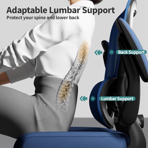 TRALT Office Chair - Ergonomic Desk Chair with Adjustable Lumbar Support, Mesh Computer Chair, Executive Chair for Home Office Comfortable Lumbar Support (1, Deep Blue)