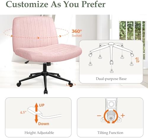 Orange Factory Criss Cross Chair, Wide Wheel Vanity Seat, Pink Dual Base