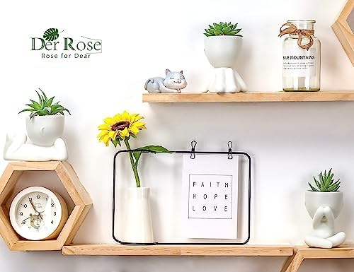Der Rose 3 Pack Fake Succulents in White Human-Shaped Pots for Desk Decor