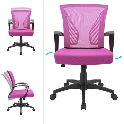 Furmax Office Chair Ergonomic Computer Desk Mesh Chair Mid Back Swivel Lumbar Support with Armrest (2, Pink)