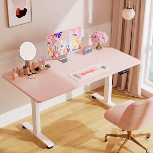 Veken 55 Inch Large Electric Standing Desk, Gaming Table, Pink