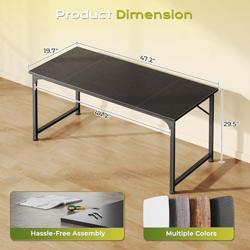 PRAISUN 47 Inch Computer Desk, Office Desk, Spacious Desktop, Black