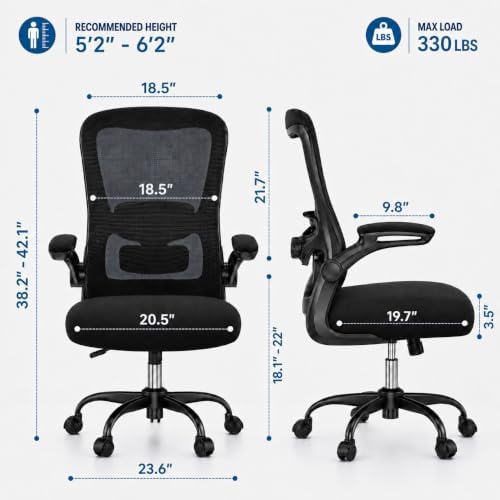 Ergonomic Office Chair - High Back Desk Chair with Adjustable Lumbar Support, Breathable Mesh Back, 330LBS Capacity, Easy Assembly (Matte Black)
