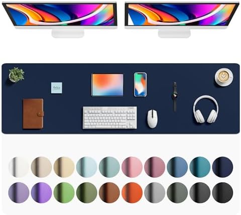 Aothia Faux Leather Desk Mat - Large Mouse Pad, Non-Slip PU Leather Blotter, Waterproof Writing Surface for Office and Home (Dark Blue, 63" x 17")