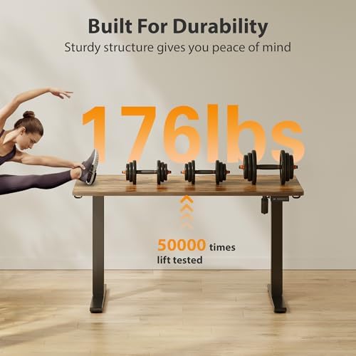 Cubiker Standing Desk, 63x28 Inches Sit Stand Home Office Desk, Electric Stand up Desk, Adjustable Desk with Splice Board, Black Frame/Rustic Brown Top