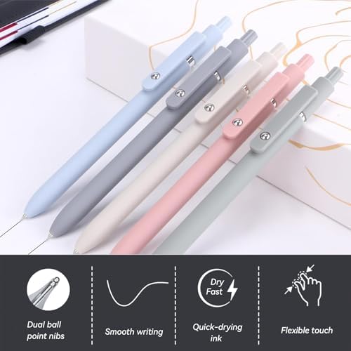 ACEES Gel Pens, 5 Pcs Retractable Quick Dry Black Ink Pen, 0.5mm Fine Point