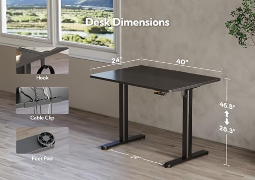 Claiks Electric Height Adjustable Standing Desk, 40x24 Inch, Black