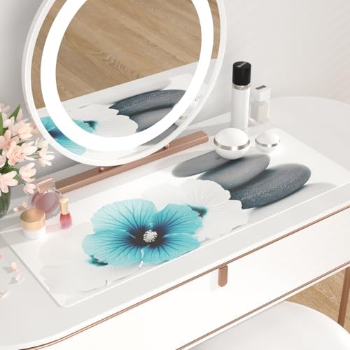 QiyI PU Leather Large Mouse Pad, Office Decor, 31.5" x 11.8", Blue Hibiscus