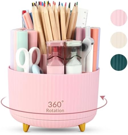 SKYDUE 360 Rotating Multipurpose Organizer - Cute Rotating Pen Holder with 5 Slots for Art Supplies, Office, School, Home