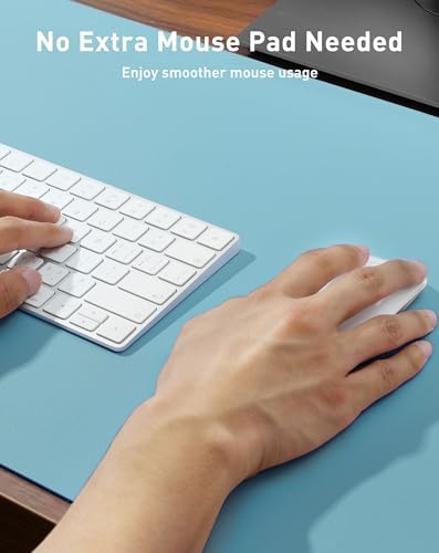 Aothia Faux Leather Desk Mat - Large Mouse Pad, Non-Slip PU Leather Blotter, Waterproof Writing Surface for Office and Home (Blue Topaz, 42" x 17")