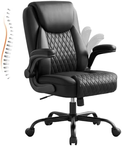 GTPLAYER PU Leather Office Chair, Home Desk Chair with Flip-up Arms, Black