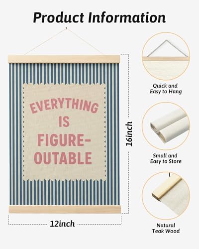 FGFK Everything Is Figureoutable Inspirational Wall Art Poster Hanger Frame, Retro Pink and Blue Positive Affirmations Canvas Prints Framed Wall Decor for Home Classroom Office, 12x16 Inch