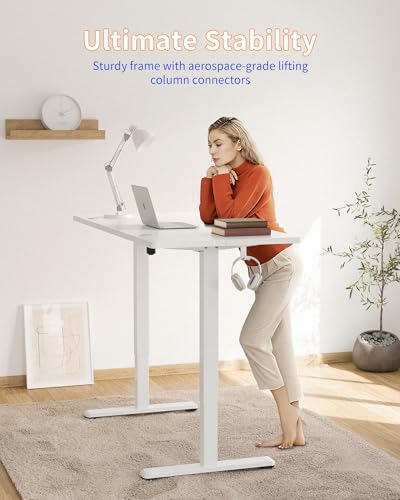 YIHAYO Electric Standing Desk, 63 x 24 Inches Stand Up Desk with Splice Board, Adjustable Height Desk, Computer Desk for Home Office, White Frame/White Top