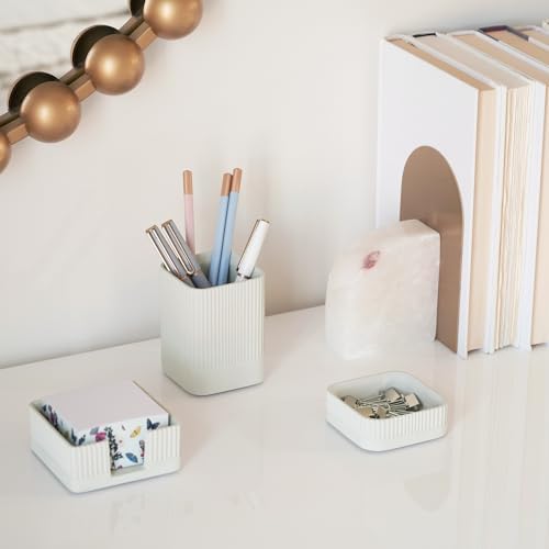 Aesthetic Desk Organizer Set of 3 - Sturdy Concrete Office Accessories