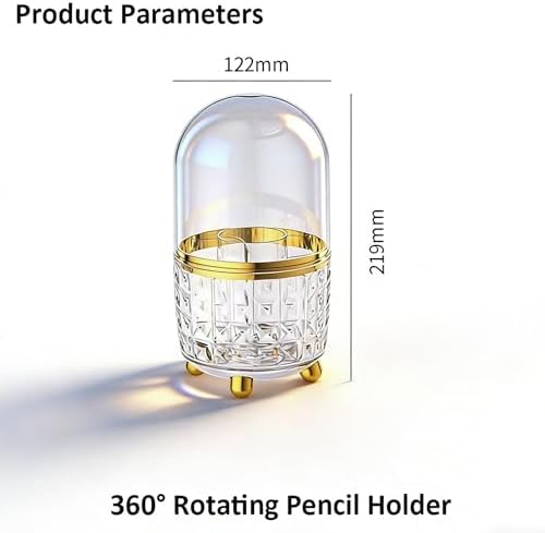 GOTOBA 360° Rotating Pencil Holder for Desk, Makeup Brush Holder with 6 Slots, Desk Organizer for Writing Utensil, Office and School Supplies (Clear with cover)