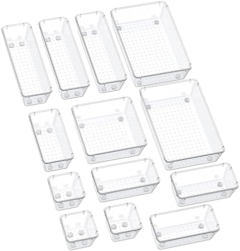 SMARTAKE 13-Piece Drawer Organizers with Non-Slip Silicone Pads, 5-Size