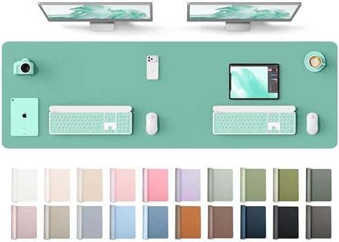 YSAGi Leather Desk Protector, Office Mat, Large Mouse Mat, Non-Slip PU Leather Blotter, Laptop Desk Mat, Waterproof Writing Pad for Office and Home(Green-Blue, 63" x 17.2")