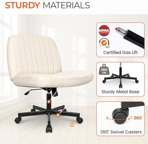 Orange Factory Criss Cross Chair, Wide Fabric Vanity Desk Seat, Beige Wheel