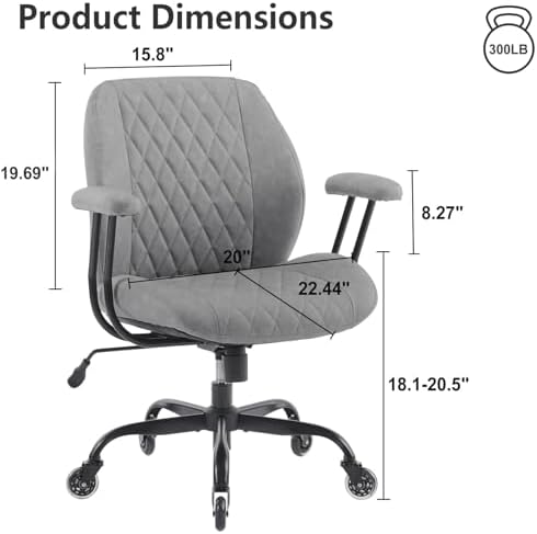 YFO Modern Ergonomic Office Desk Chair, Grey Leather with Lumbar Support, Adjustable Height, Swivel, Armrests, for Office, Gaming, Reading, Relaxing