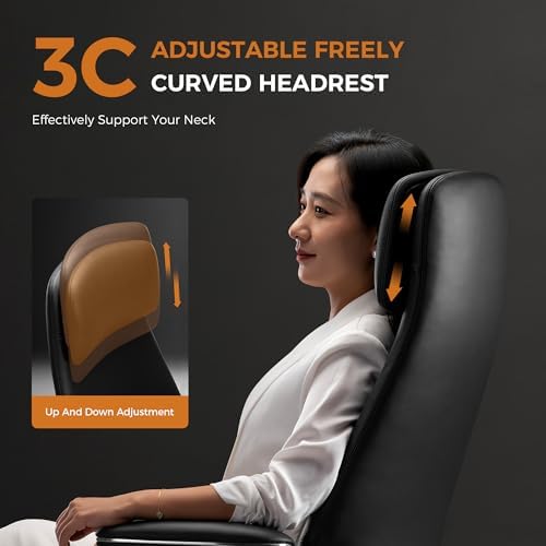 TOMU Executive Office Chair with Foot Rest, Top Grain Genuine Leather Office Chair, Ergonomic High Back Design. Real Leather, Wheels, Alumium Base. Padded Armrest, Luxury and Comfy (Black)