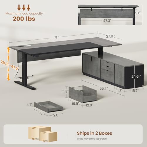 SEDETA 71" Executive Large L Shaped Electric Standing Desk, Grey