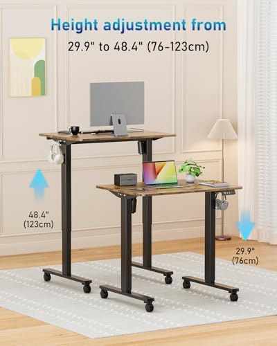 32" Small Rolling Electric Standing Desk Adjustable Height for Home Office