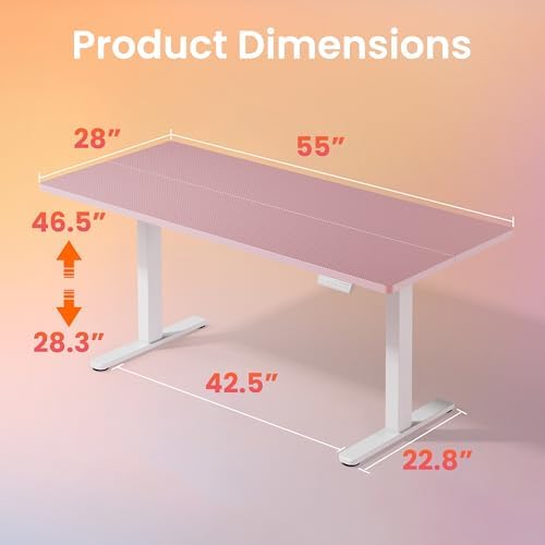 HUANUO 55x28 Inch Electric Standing Desk, Height Adjustable, Pink