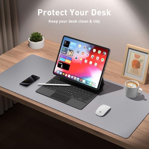 Aothia Leather Desk Pad Protector, Mouse Pad, Office Desk Mat, Non-Slip PU Leather Desk Blotter, Laptop Desk Pad, Waterproof Desk Writing Pad for Office and Home (36" x 17", Light Grey)