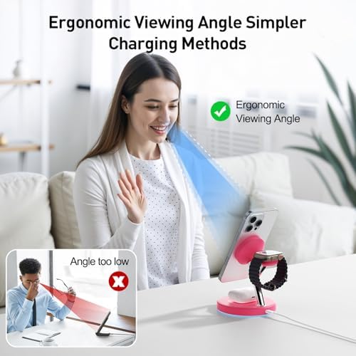 【Adjustable Blue Ambient Light】 Wireless Charger 3 in 1 for iPhone, Magnetic Charging Station for Apple Family,15W Fast MagSafe Charger Stand,for iPhone17-12-iWatch AirPods Series