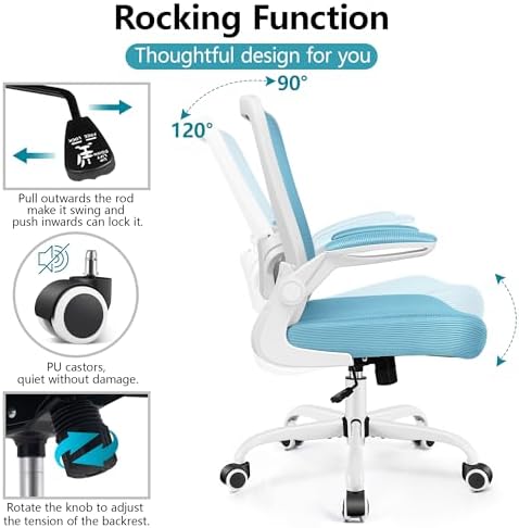 FelixKing Office Chair, Ergonomic Desk Chair Breathable Mesh Chairs Adjustable High Back Lumbar Support Flip-up Armrests, Executive Rolling Swivel Comfy Computer Chairs Home Office Blue