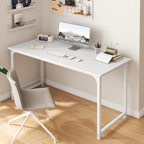 Huuger Computer Desk, 48 Inch Office Desk, Gaming Desk with Storage, Writing Desk Work Desk for Home Office, Study, Modern Simple Desk, Large Legroom, Metal Frame, White