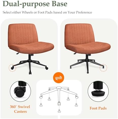 Orange Factory Criss Cross Chair, Wide Wheel Vanity Seat, Brown Dual Base