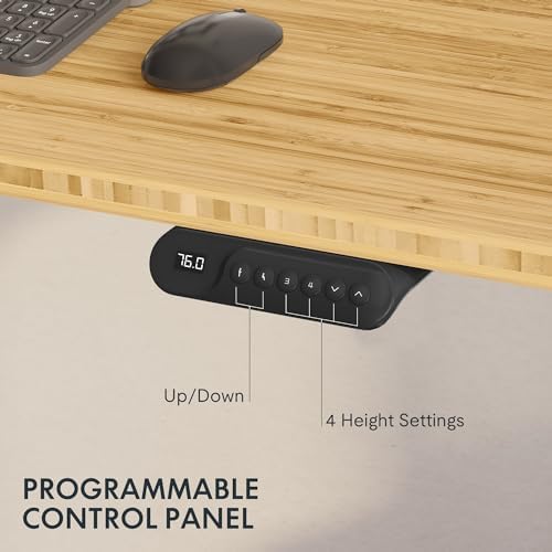 FLEXISPOT E6 Bamboo 3-Stage Dual Motor 60 x 30 Electric Standing Desk Sit Stand Up Desk, Holds 220 lbs, Adjustable Height w/Memory Presets, Solid Bamboo Curved Desktop & Black Frame, Ships in 2 Boxes