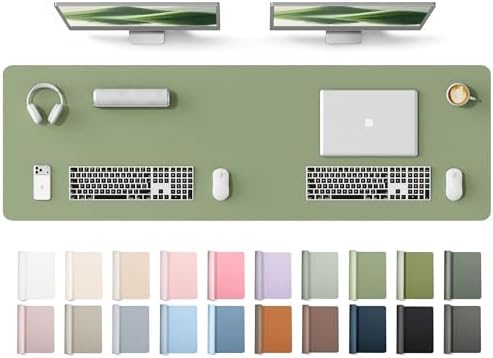 YSAGi Leather Desk Protector, Office Mat, Large Mouse Mat, Non-Slip PU Leather Blotter, Laptop Desk Mat, Waterproof Writing Pad for Office and Home(Bamboo Green, 63" x 17.2")