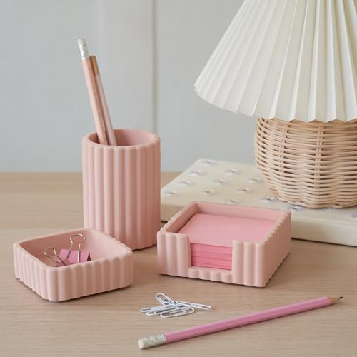 Modern Aesthetic Desk Accessories Set of 3 - Pink Concrete Organizers