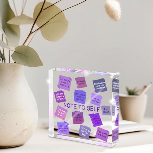 Daily Positive Energy Affirmation Acrylic Standee - 4x4 inch Purple Desktop Decoration, Uplifting and Durable Desk Decor for Office, Dorm, and Therapist Room, Gift for Daughter, Purple Decor for Desk