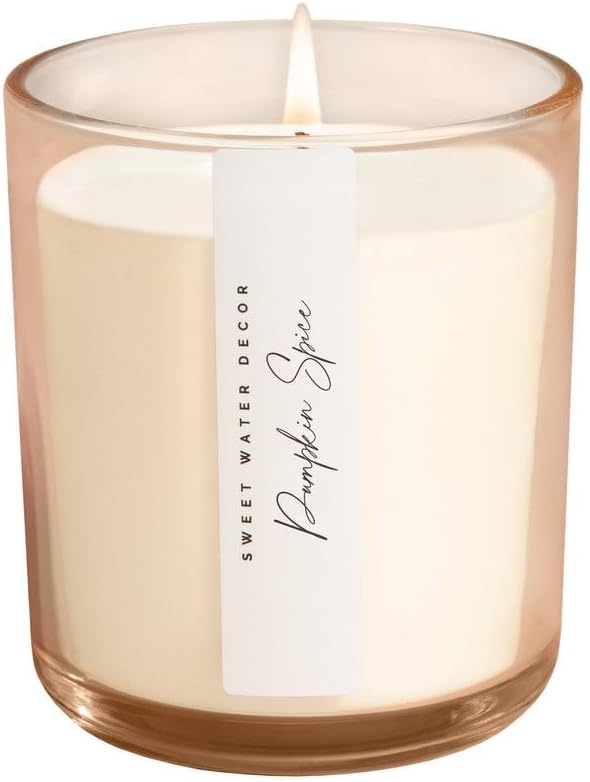 Sweet Water Decor Pumpkin Spice Candle, 12oz Sandstone Glass Jar, Autumn Scented Notes of Pumpkin, Cloves, & Buttercream, 50+ Hour Burn Time, Non-Toxic Soy Wax Blend, Poured in The USA, Cotton Wick