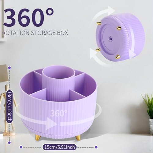 Camelmother 360°Rotating Pen&Pencil Holder For Desk With 5Slots Cute Office