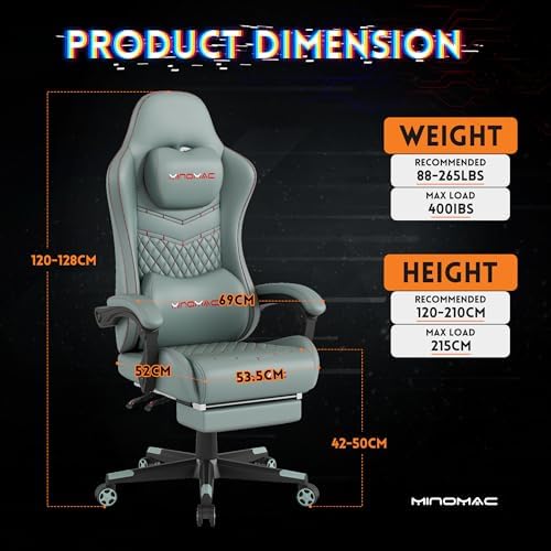 Gaming Chair,Ergonomic Computer Gaming Chair,400lb Load-Bearing,Retractable Footrest/Waist Support/Ergonomic Backrest[Spring + 4D Sponge] (Green)