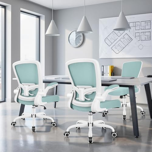 FelixKing Office Chair, Ergonomic Desk Chair Breathable Mesh Chairs Adjustable High Back Lumbar Support Flip-up Armrests, Executive Rolling Swivel Comfy Computer Chairs Home Office Light Blue