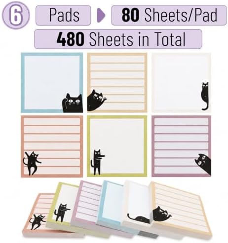 Mr. Pen- Black Cat Sticky Notes Set, 3" x 3", 6 Pads, 480 Sheets