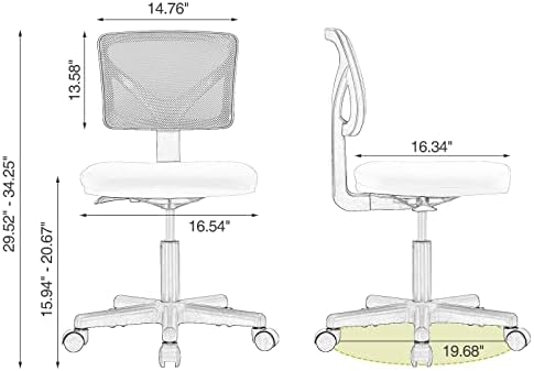 Sweetcrispy Small Armless Desk Chair, Mesh Rolling Office Chairs